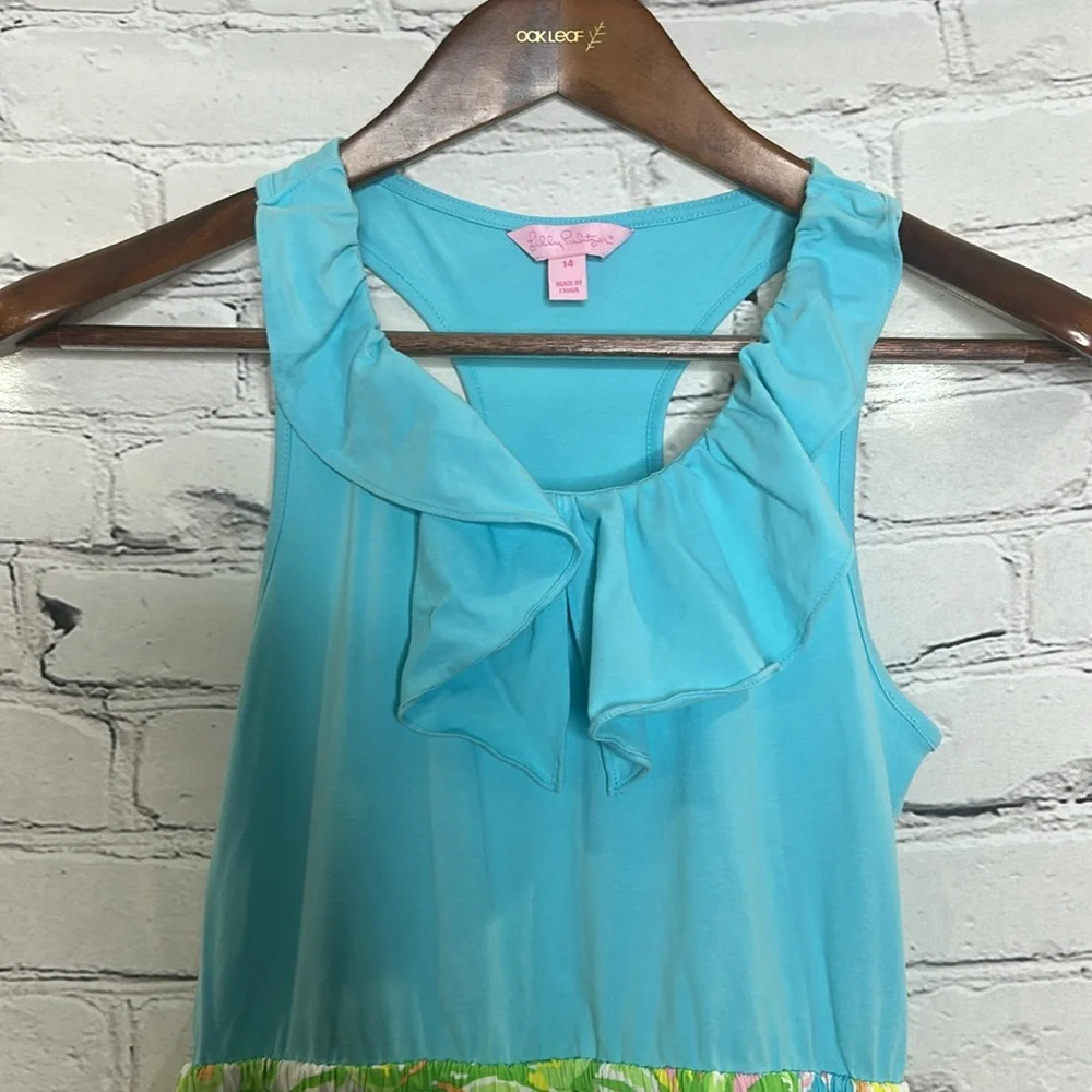 Lilly Pulitzer Sleeveless Blue Green Floral Skirt Dress Size 14